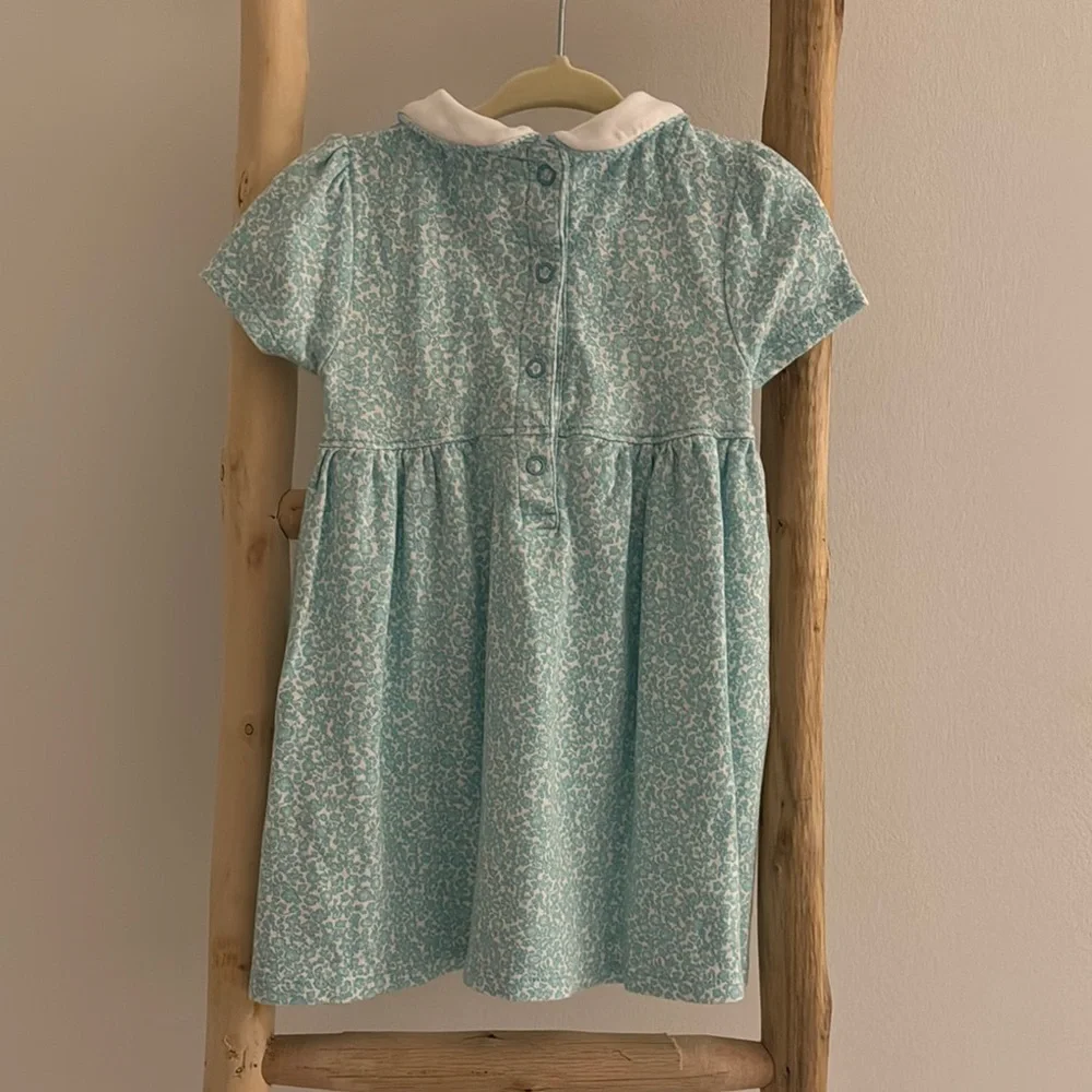 JoJo Maman Bebe Aqua Floral Dress with White Collar - Picture 4 of 5